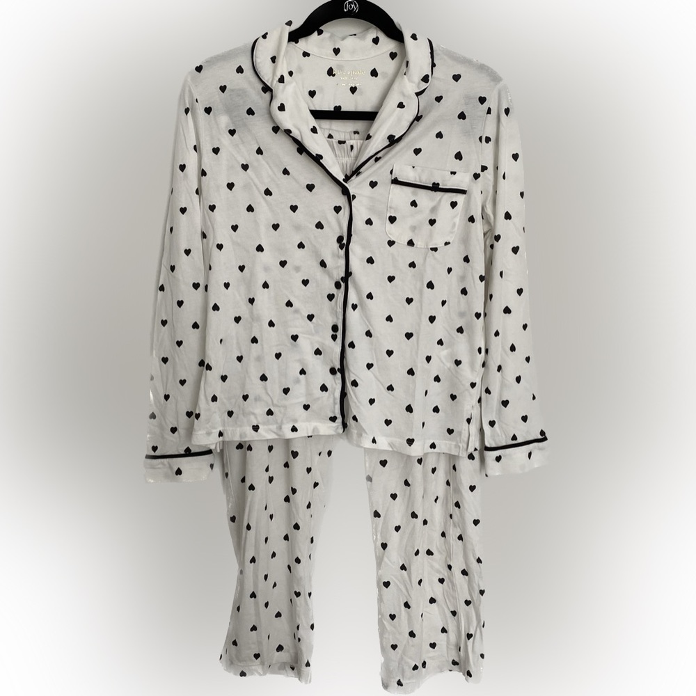 NWOT Kate Spade Pajama/Sleepwear Set, Large, White with Black Hearts